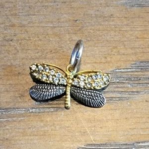 Waxing Poetic sterling silver, brass and crystal dragonfly charm. 1" W x 1/2" L.